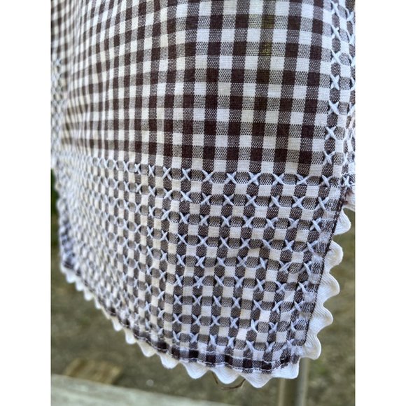 Vintage Half Apron Brown Gingham Checked Smocked Apron Farmhouse - Picture 9 of 10